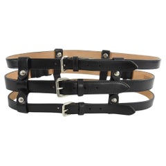 Alexander McQueen black leather silver hardware Cage belt