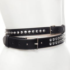 ALEXANDER MCQUEEN black leather silver punk studded double wrap belt 75cm