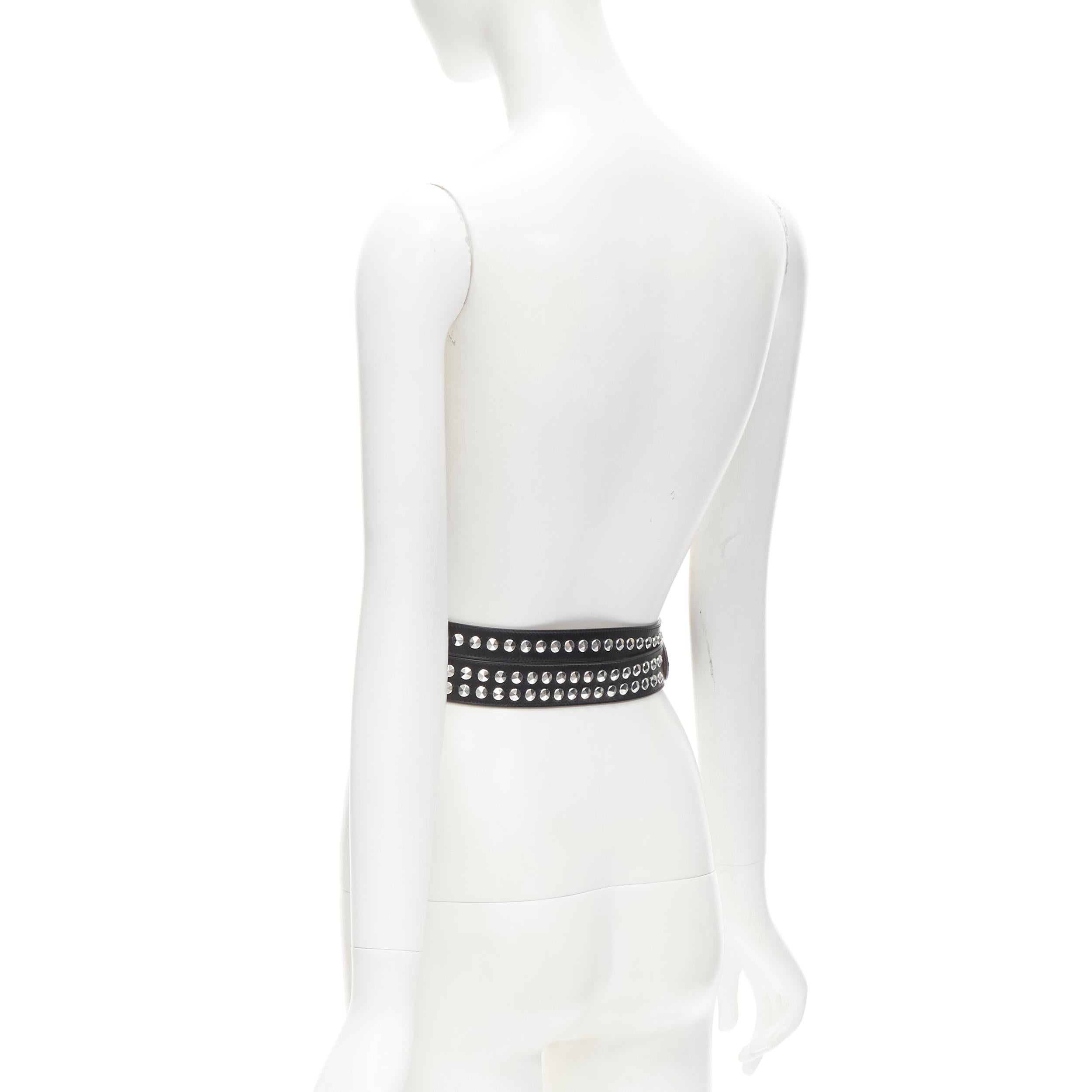ALEXANDER MCQUEEN black leather silver punk studded double wrap belt 75cm In Excellent Condition In Hong Kong, NT