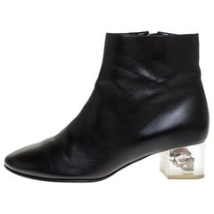 Alexander McQueen Black Leather Skull Ankle Boots Size 36