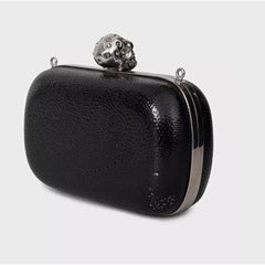 Alexander McQueen Black Leather Skull Clutch Bag