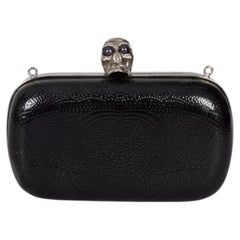 Alexander McQueen Black Leather Skull Clutch Bag with Crystals