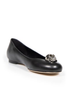 Alexander McQueen Black Leather Skull Flats Size IT 38