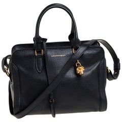 Alexander McQueen Black Leather Skull Padlock Satchel