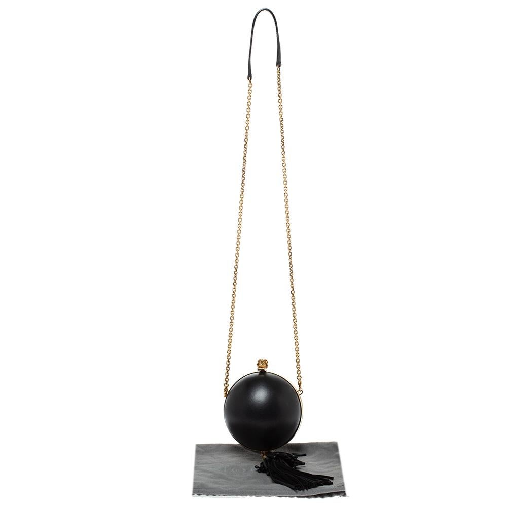 Alexander McQueen Black Leather Sphere Skull Ball Clutch Bag 3