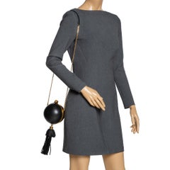 Alexander McQueen Black Leather Sphere Skull Ball Clutch Bag