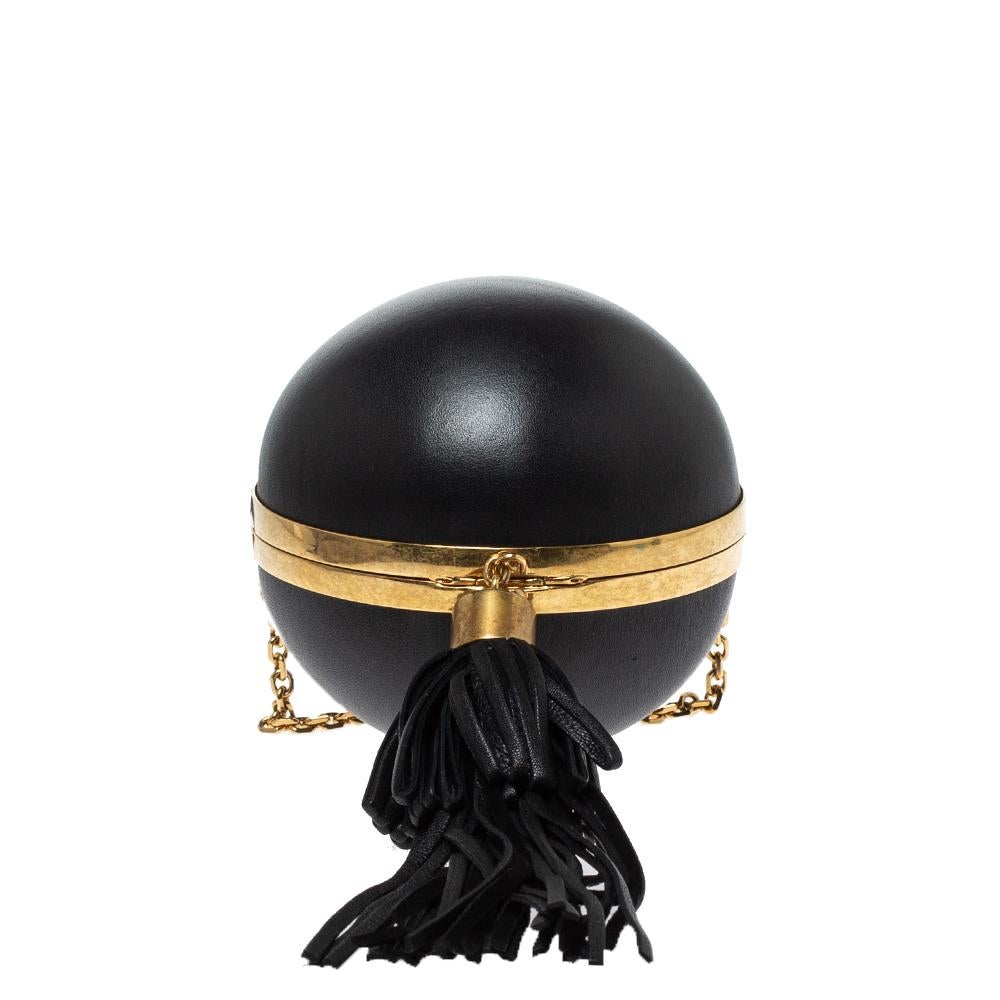 Alexander McQueen Black Leather Sphere Skull Ball Clutch Bag 2
