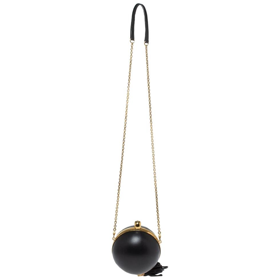 Alexander McQueen Black Leather Sphere Skull Ball Clutch Bag