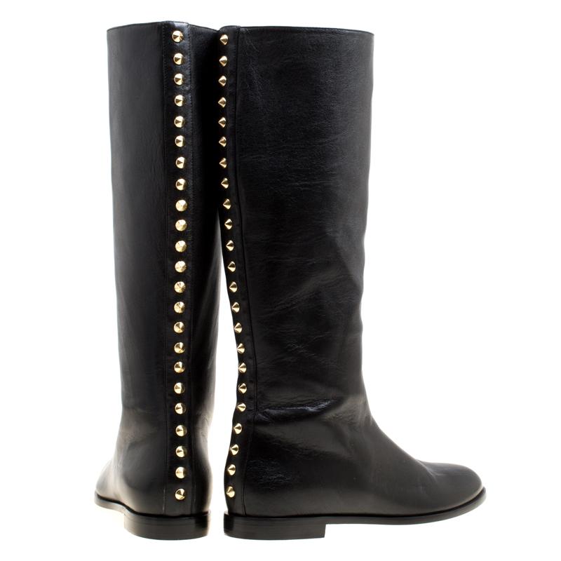 Alexander McQueen Black Leather Spike Studded Knee Boots Size 41 1