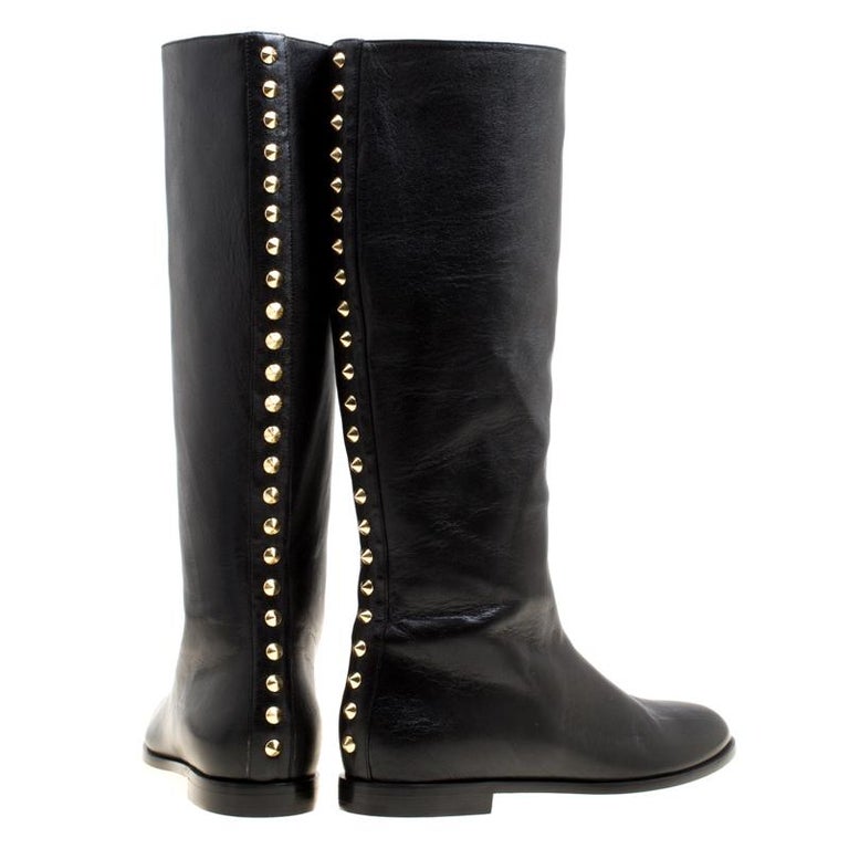 Alexander McQueen Black Leather Spike Studded Knee Boots Size 41 For ...