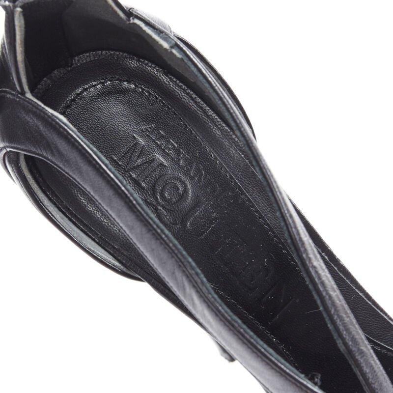 ALEXANDER MCQUEEN black leather strap tortoise resin platform heels sandals EU37 5