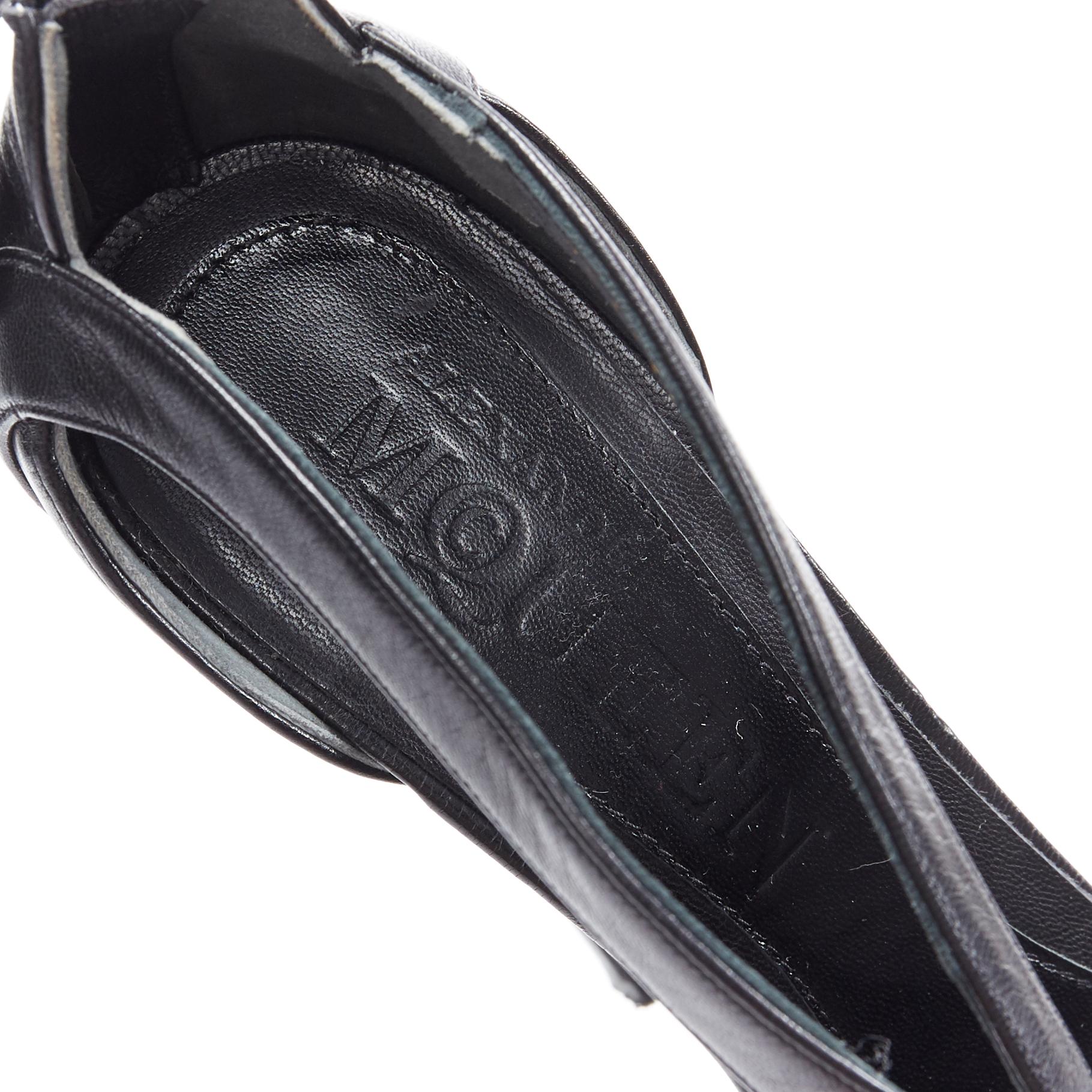 ALEXANDER MCQUEEN black leather strap tortoise resin platform heels sandals EU37 For Sale 2