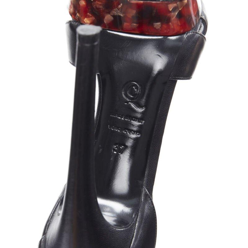 ALEXANDER MCQUEEN black leather strap tortoise resin platform heels sandals EU37 6