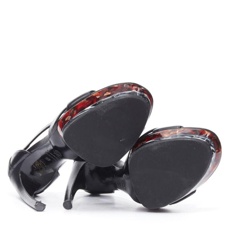 ALEXANDER MCQUEEN black leather strap tortoise resin platform heels sandals EU37 1