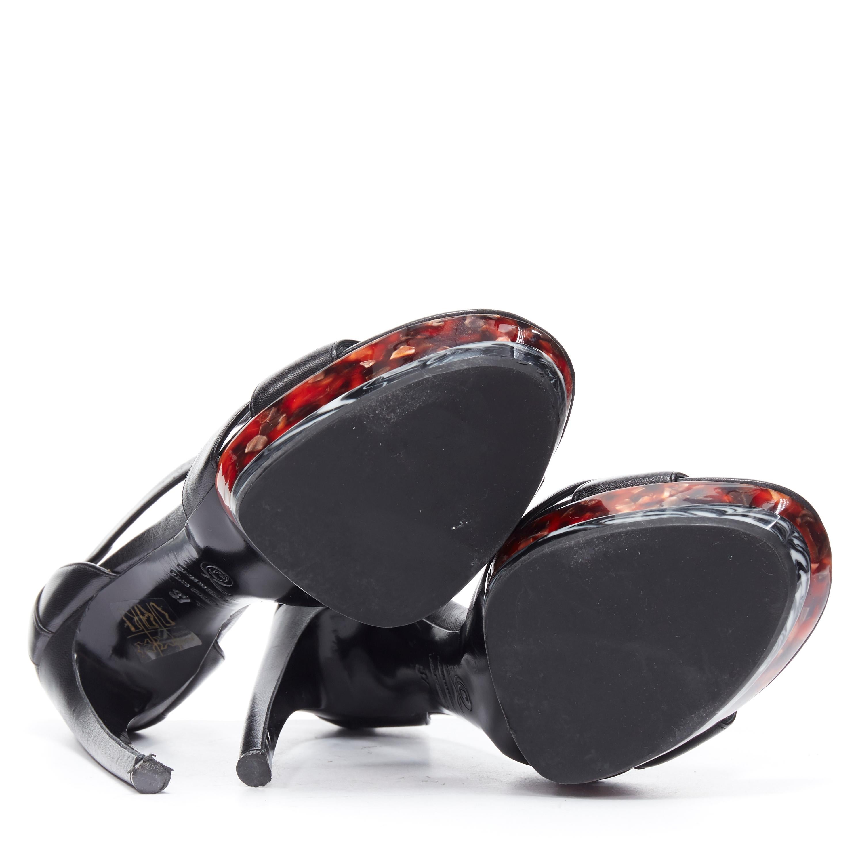 Black ALEXANDER MCQUEEN black leather strap tortoise resin platform heels sandals EU37 For Sale