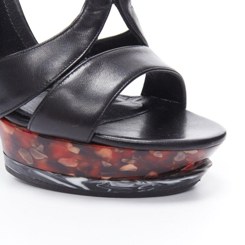 ALEXANDER MCQUEEN black leather strap tortoise resin platform heels sandals EU37 3