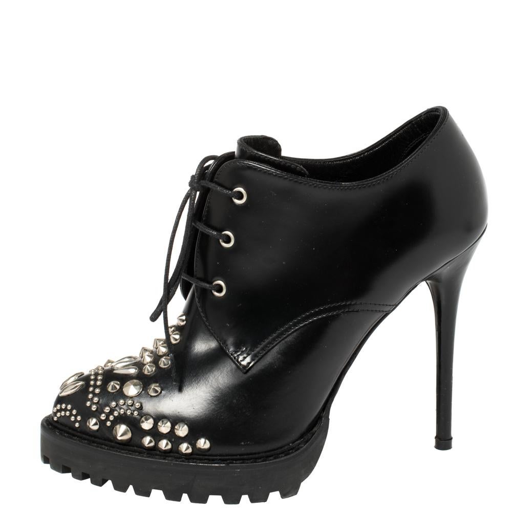 Alexander McQueen Black Leather Studded Ankle Boots Size 36 1