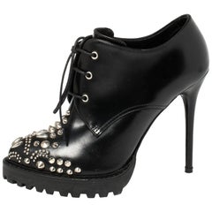 Alexander McQueen Black Leather Studded Ankle Boots Size 36