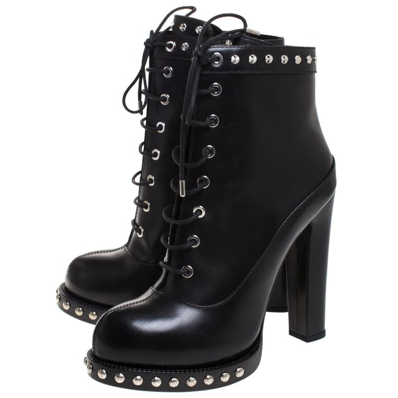 Alexander McQueen Black Leather Studded Ankle Boots Size 39.5 1