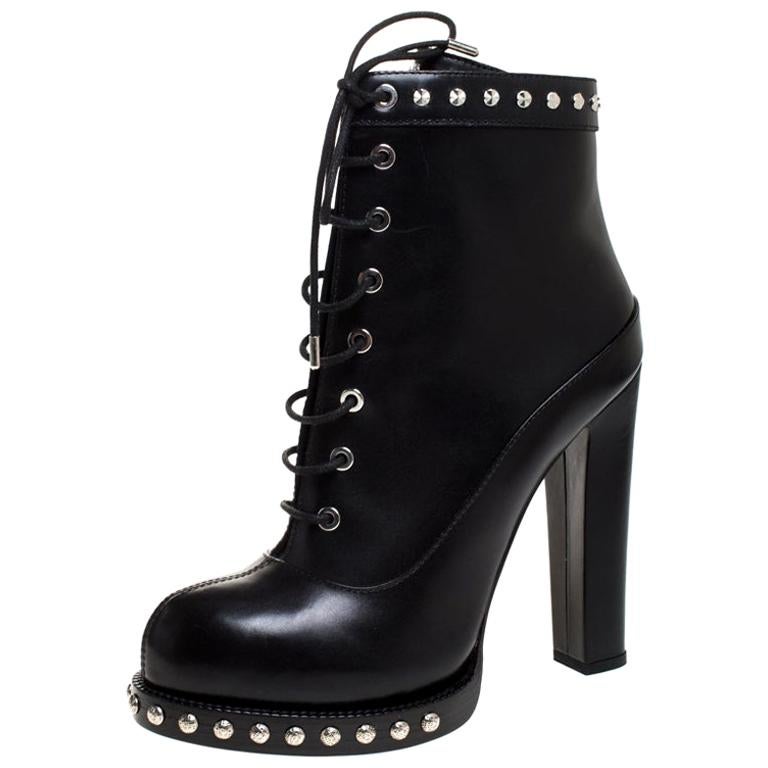 Alexander McQueen Black Leather Studded Ankle Boots Size 39.5 at 1stDibs