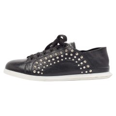 Used Alexander McQueen Black Leather Studded Low Top Sneakers Size 40