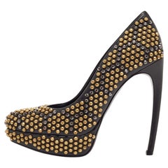 Alexander McQueen Black Leather Studded Platform Pumps Size 37.5