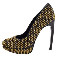 Alexander McQueen Black Leather Studded Platform Pumps Size 40