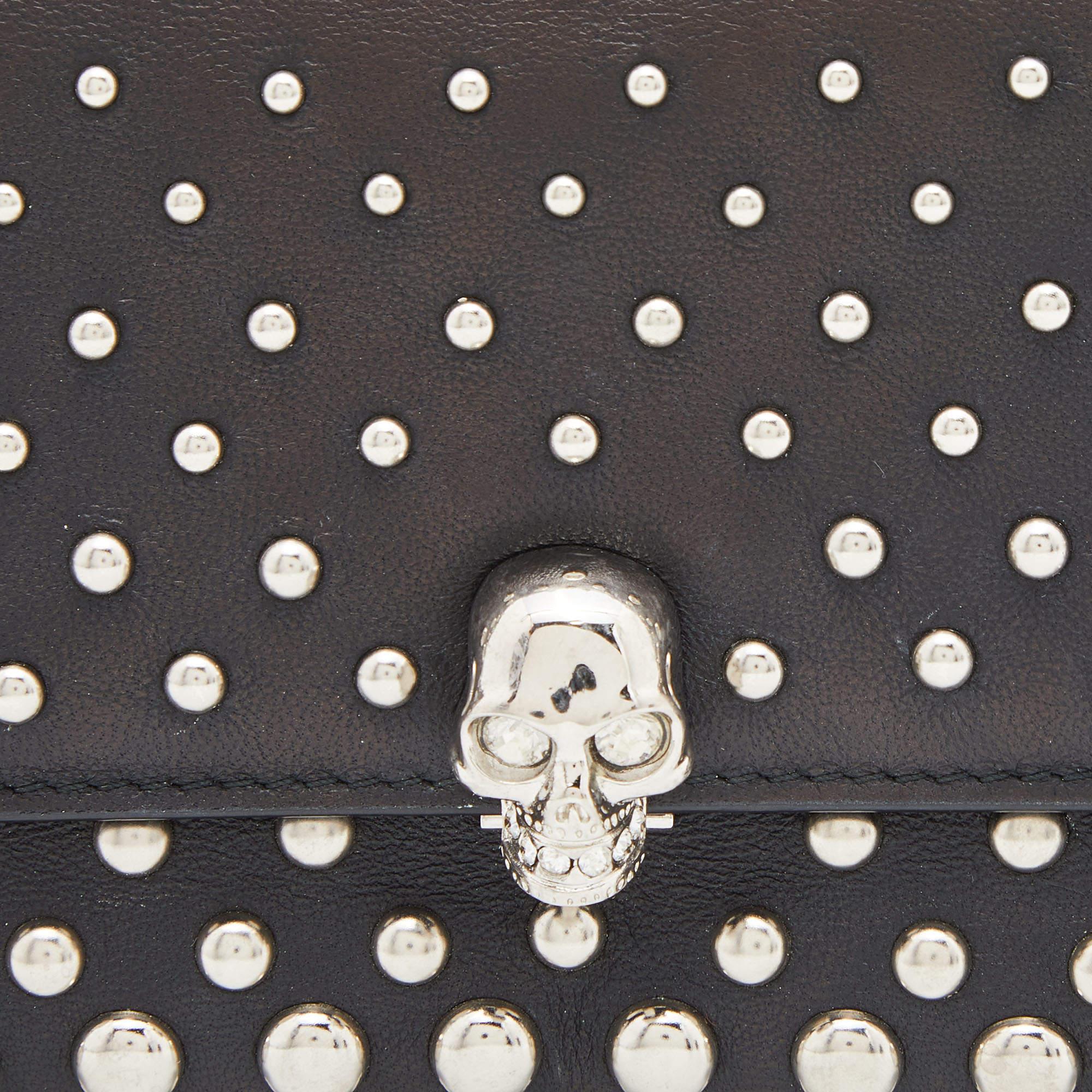 Alexander McQueen Black Leather Studded Skull French Wallet 2