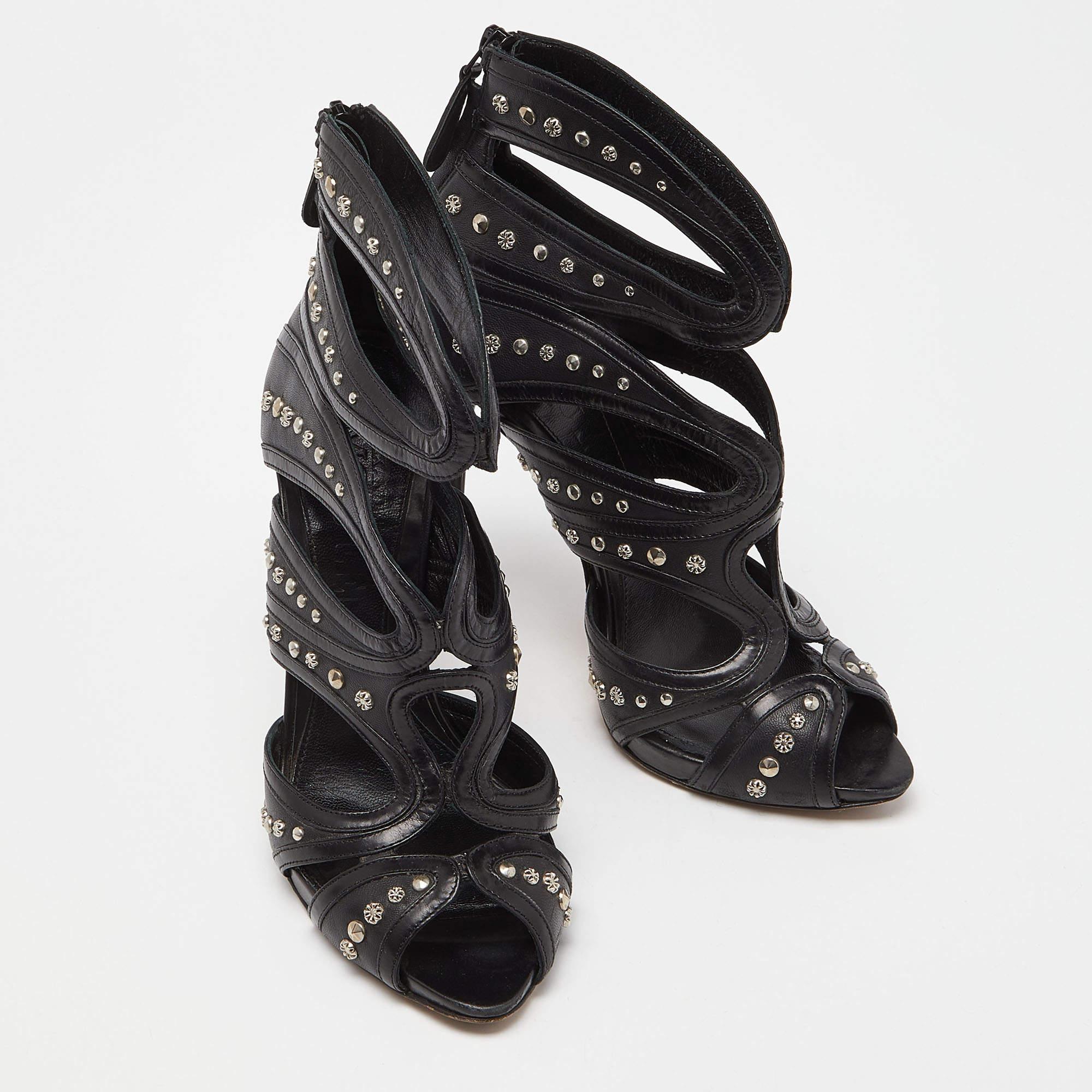 Women's Alexander McQueen Black Leather Studded Strappy Sandals Size 38