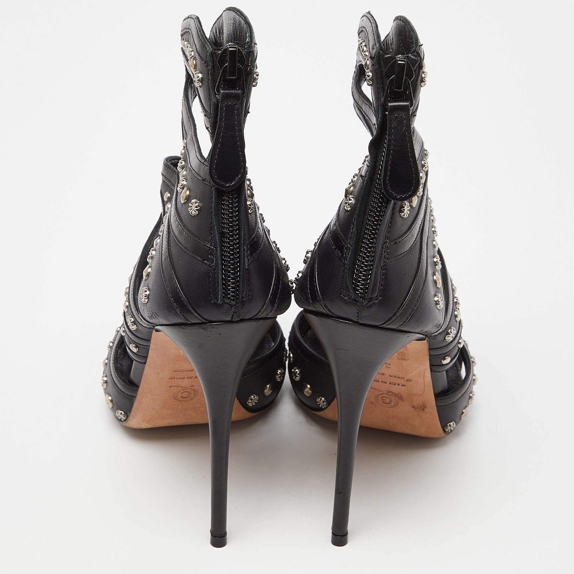 Alexander McQueen Black Leather Studded Strappy Sandals Size 38 1