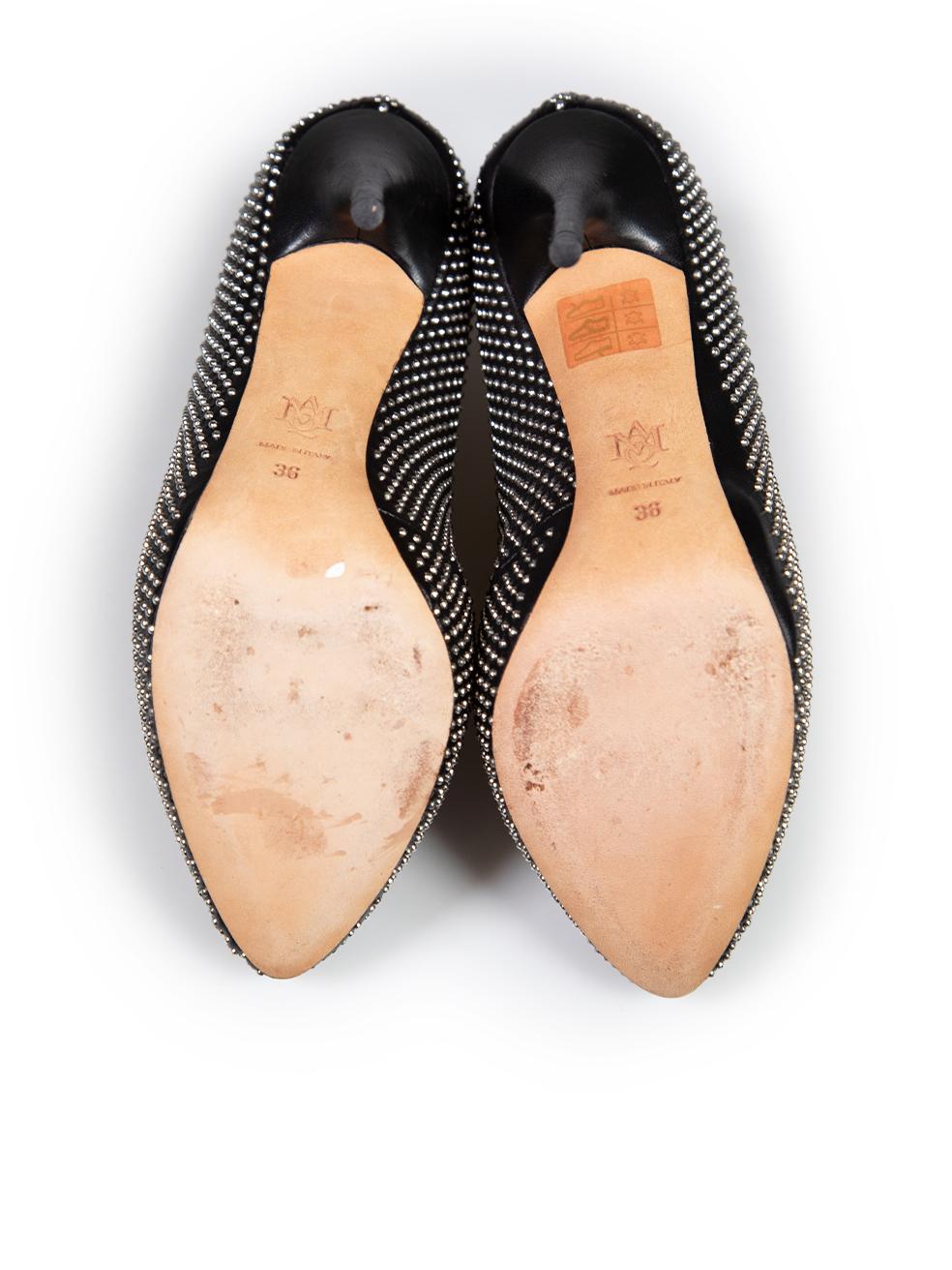 Women's Alexander McQueen Black Leather Studded Zip Heels Size IT 36 For Sale