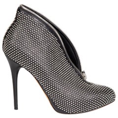Alexander McQueen Black Leather Studded Zip Heels Size IT 36