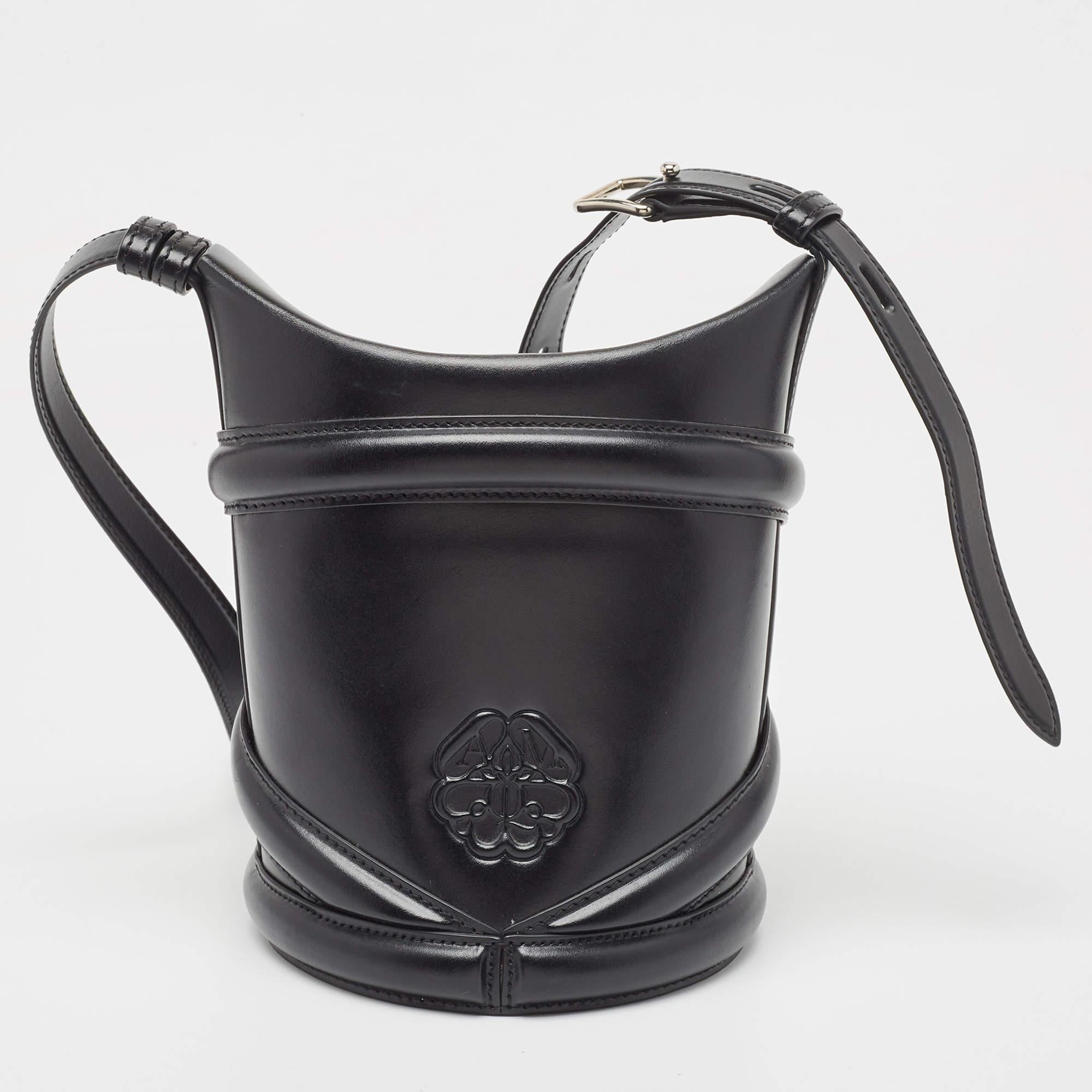 Alexander McQueen Black Leather The Curve Bucket Bag 2