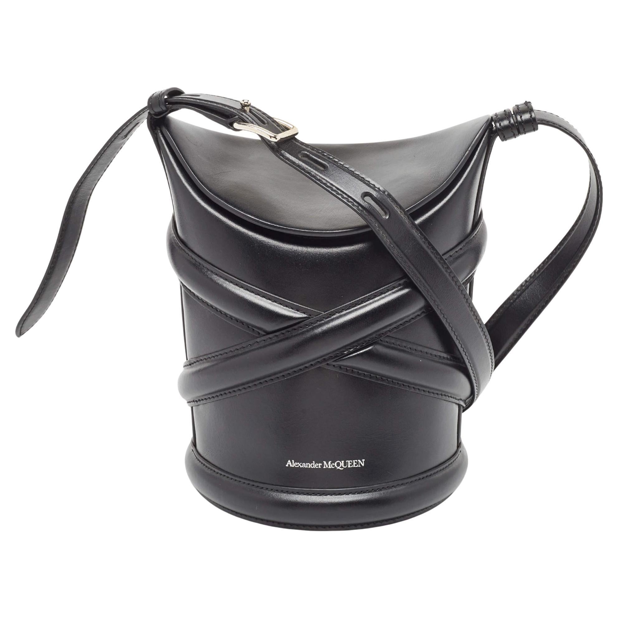 Alexander McQueen Black Leather The Curve Bucket Bag