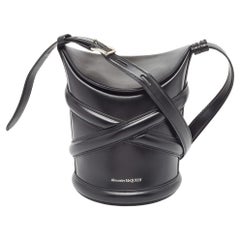 Used Alexander McQueen Black Leather The Curve Bucket Bag