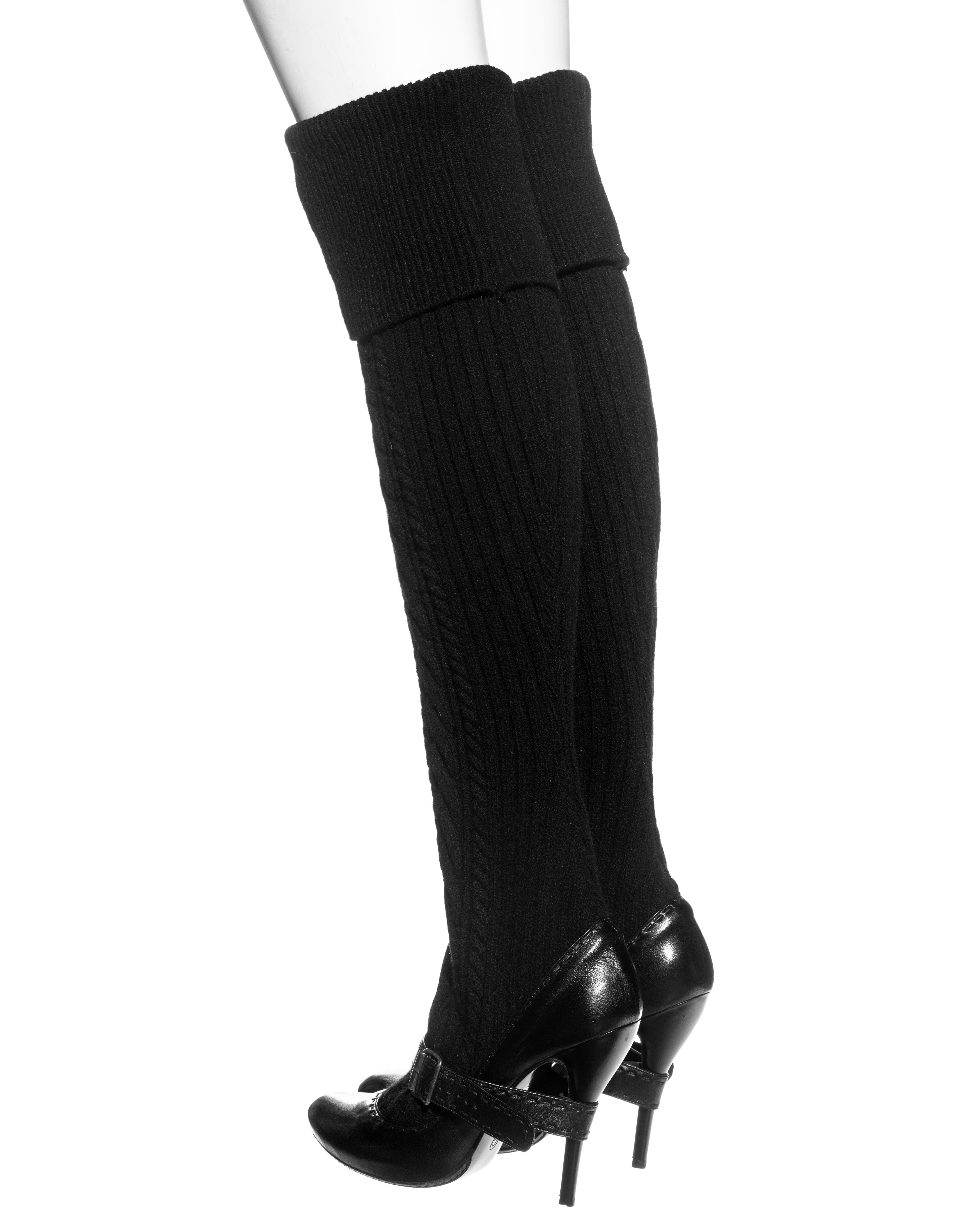Black Alexander McQueen black leather thigh-high sock boots, fw 2006 For Sale