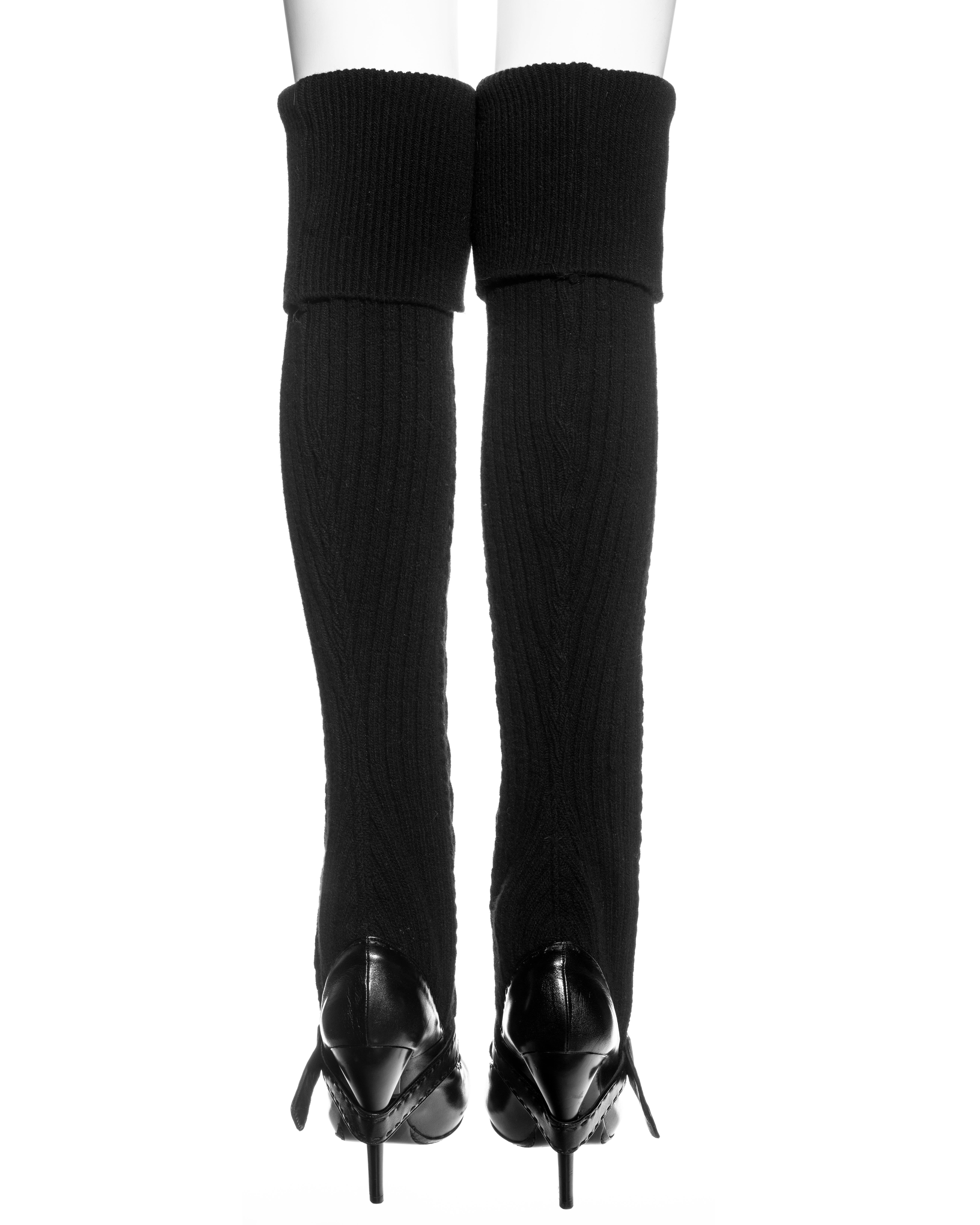 Women's Alexander McQueen black leather thigh-high sock boots, fw 2006 For Sale