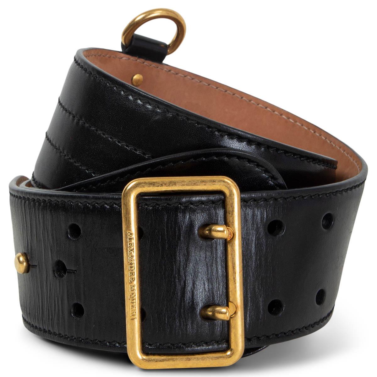 Ceinture ALEXANDER MCQUEEN en cuir noir cloutée à la taille, taille 75 en vente