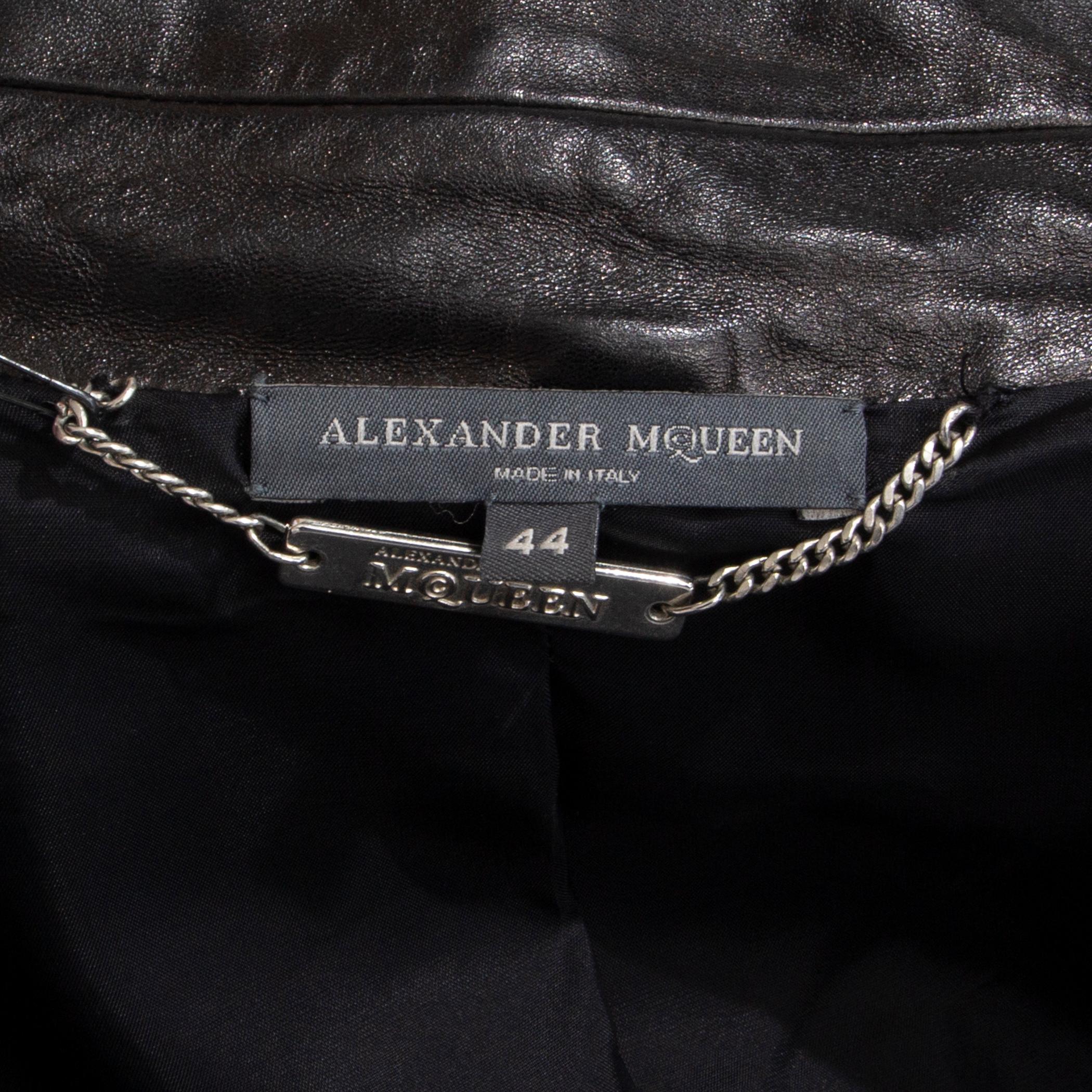 Women's Alexander McQueen black leather Trench Coat Jacket 44