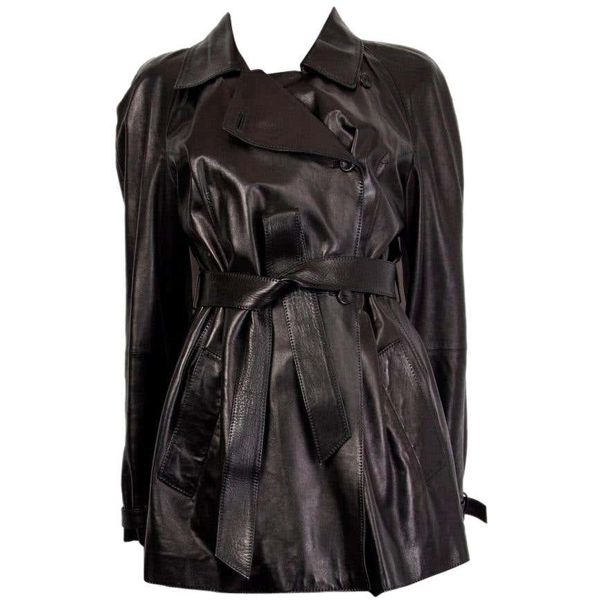 Alexander McQueen black leather Trench Coat Jacket 44 at 1stDibs