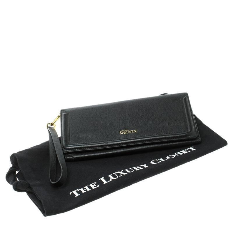 Alexander McQueen Black Leather Trifold Continental Wallet 6