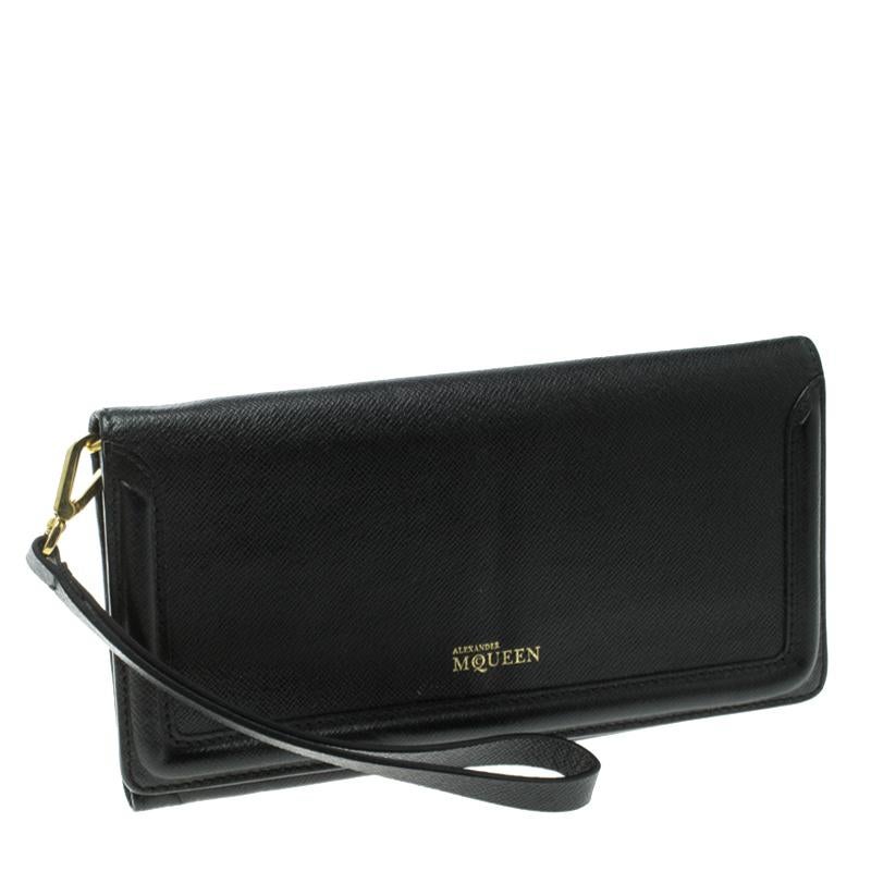 Women's Alexander McQueen Black Leather Trifold Continental Wallet