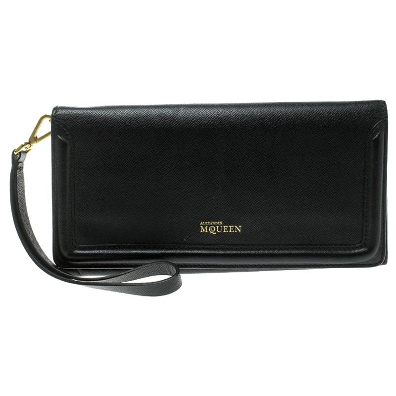 Alexander McQueen Black Leather Trifold Continental Wallet
