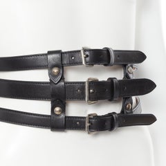 ALEXANDER MCQUEEN black leather triple buckle caged corset statement belt Fr70