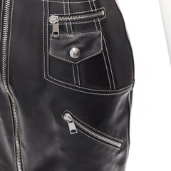 ALEXANDER MCQUEEN black leather white overstitch biker zip pencil skirt IT38 XS