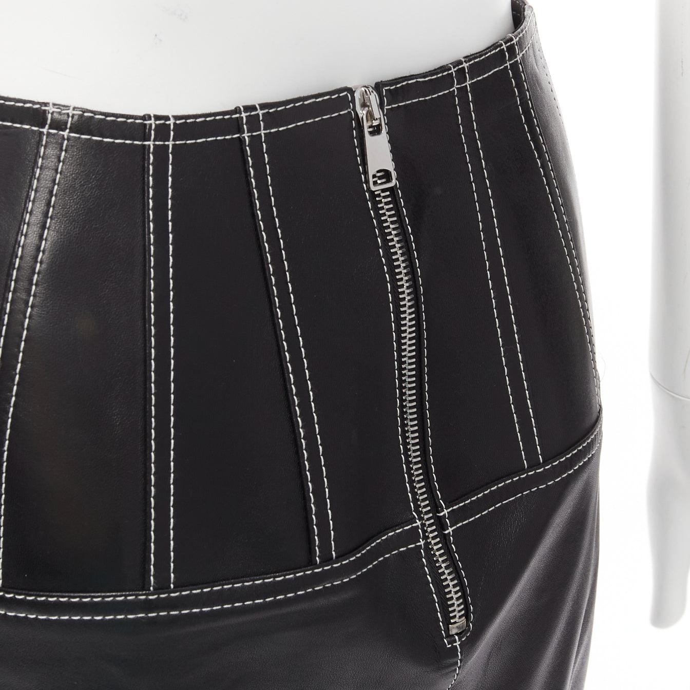 ALEXANDER MCQUEEN black leather white overstitch biker zip pencil skirt IT38 XS For Sale 3