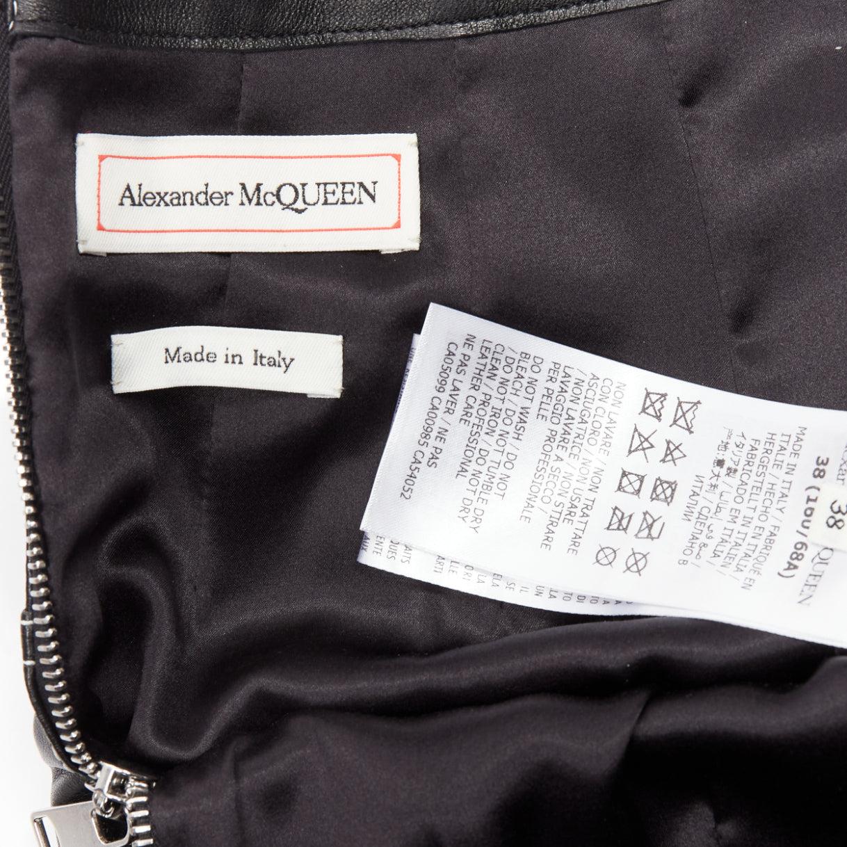 ALEXANDER MCQUEEN black leather white overstitch biker zip pencil skirt IT38 XS For Sale 4