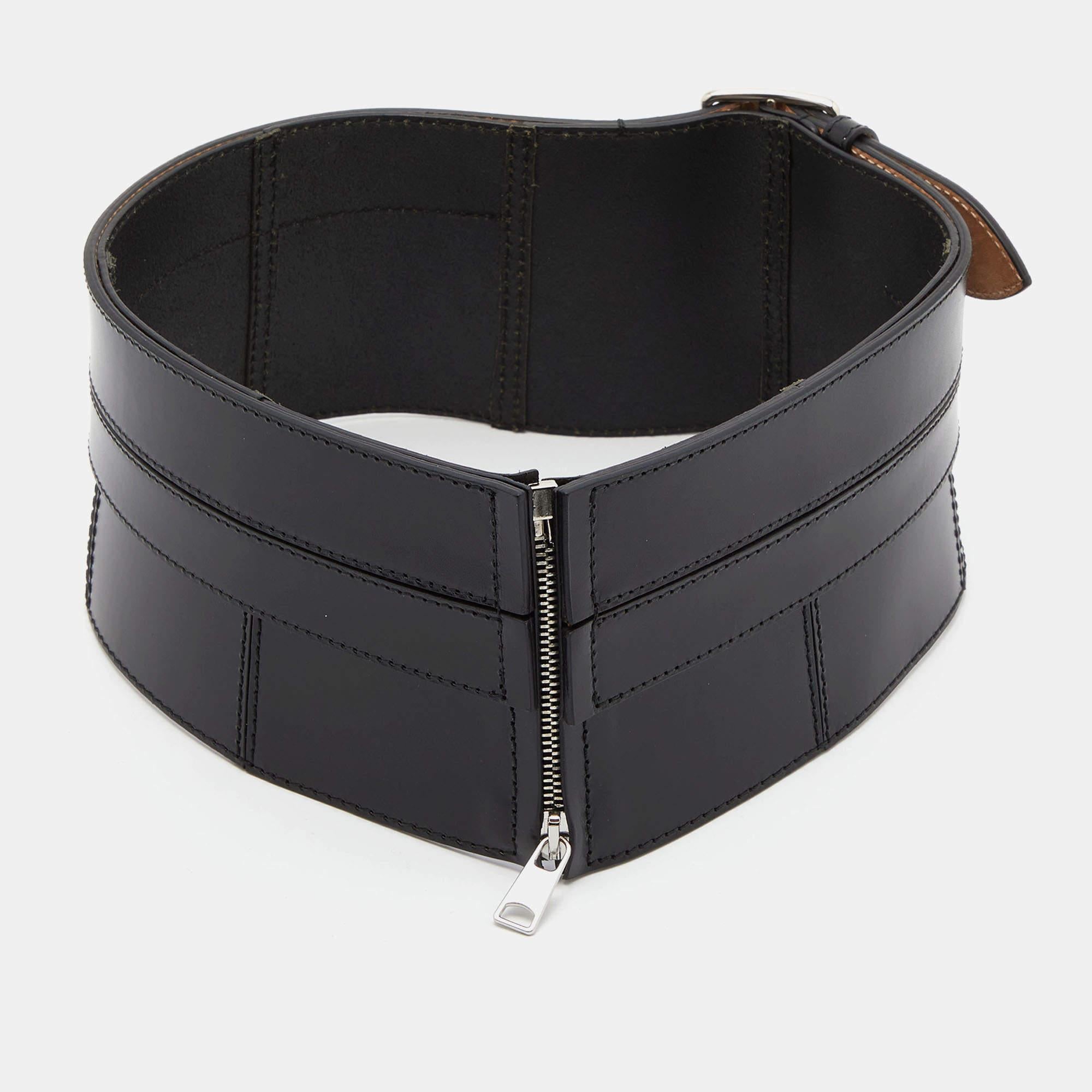 Alexander McQueen Black Leather Wide Waist Belt 38 In Good Condition In Dubai, Al Qouz 2