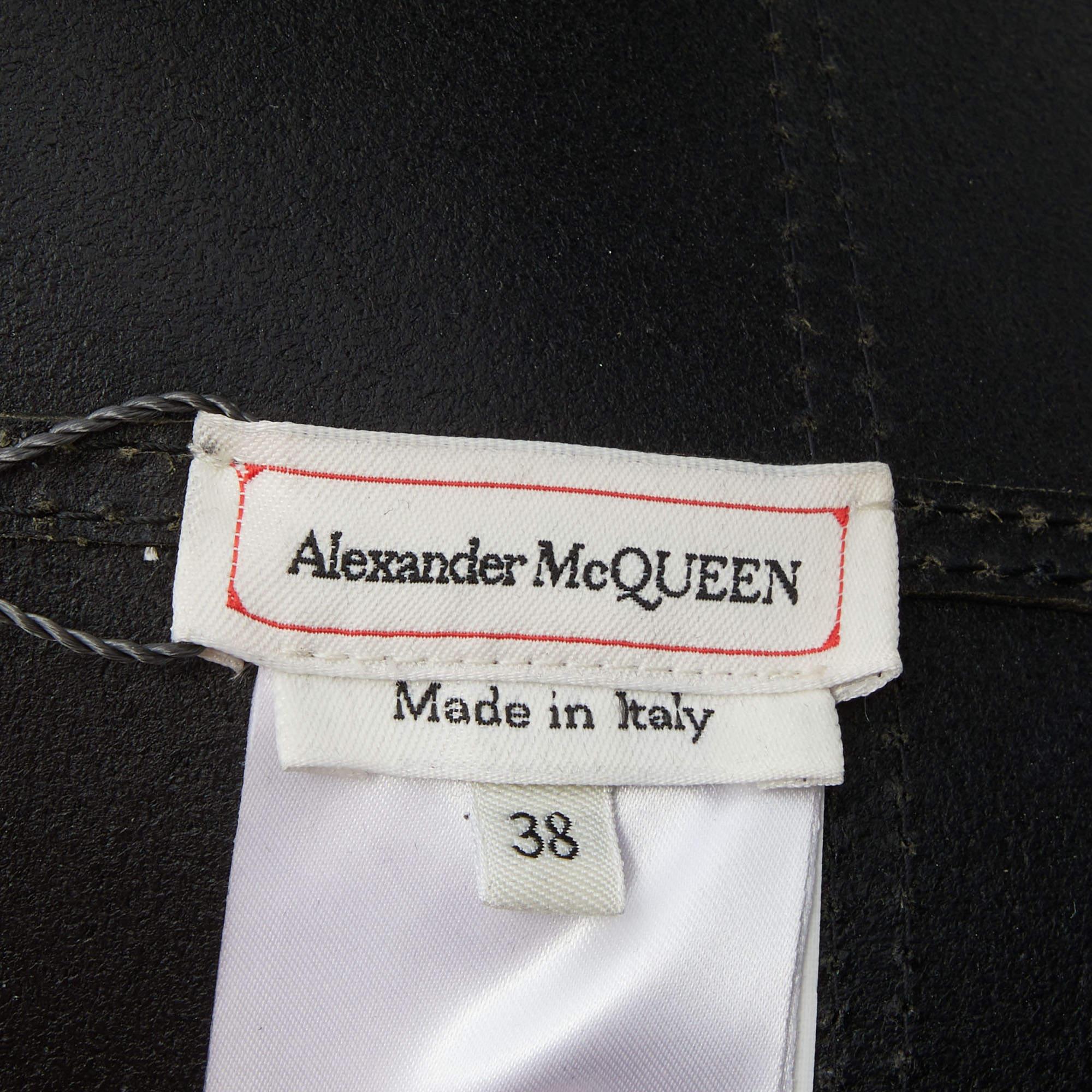 Alexander McQueen Black Leather Wide Waist Belt 38 2