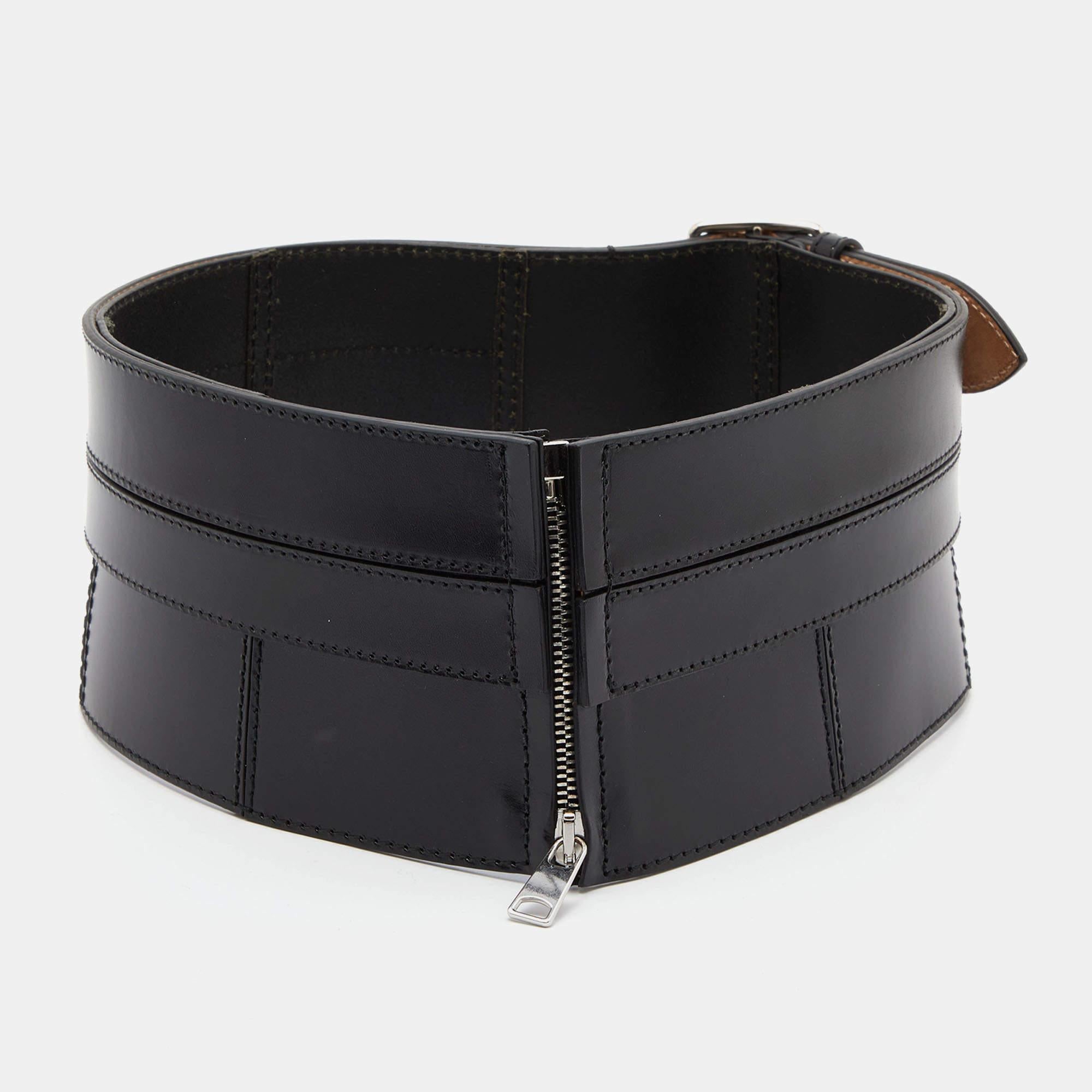 Alexander McQueen Black Leather Wide Waist Belt 38 4